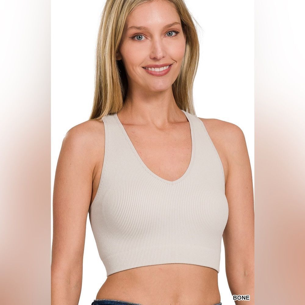 Zenana Outfitters Ribbed Crop Top - Bone